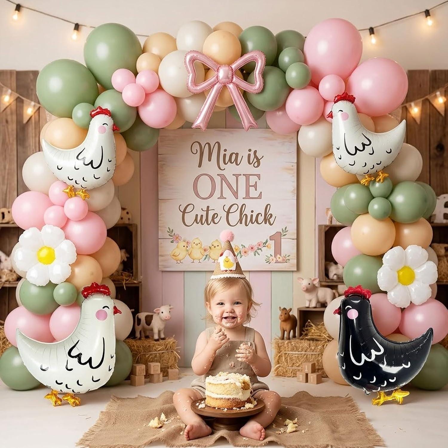 Farm Birthday Balloon Arch Kit | Sage Green Daisy Chicken Garland, Baby Shower Decor