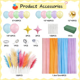 316 Pc Pastel Party Decoration Set | Macaron Balloon Arch Pampas Grass Gauze Curtain | Baby Shower Wedding Decor