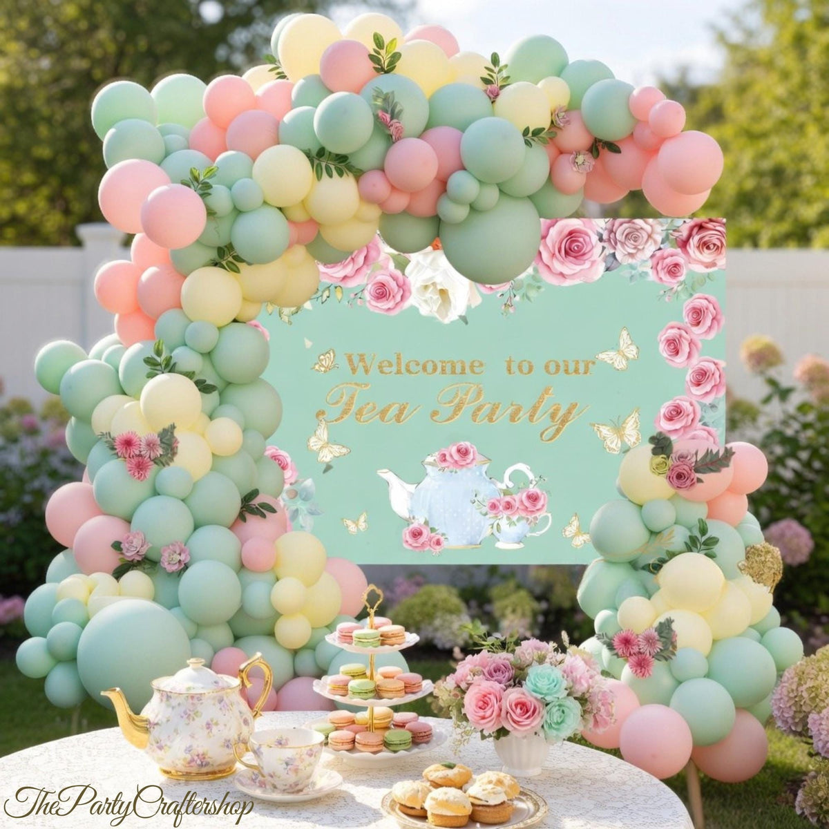 Tea Party Balloon Arch Garland Kit | Spring Garden Backdrop Decor