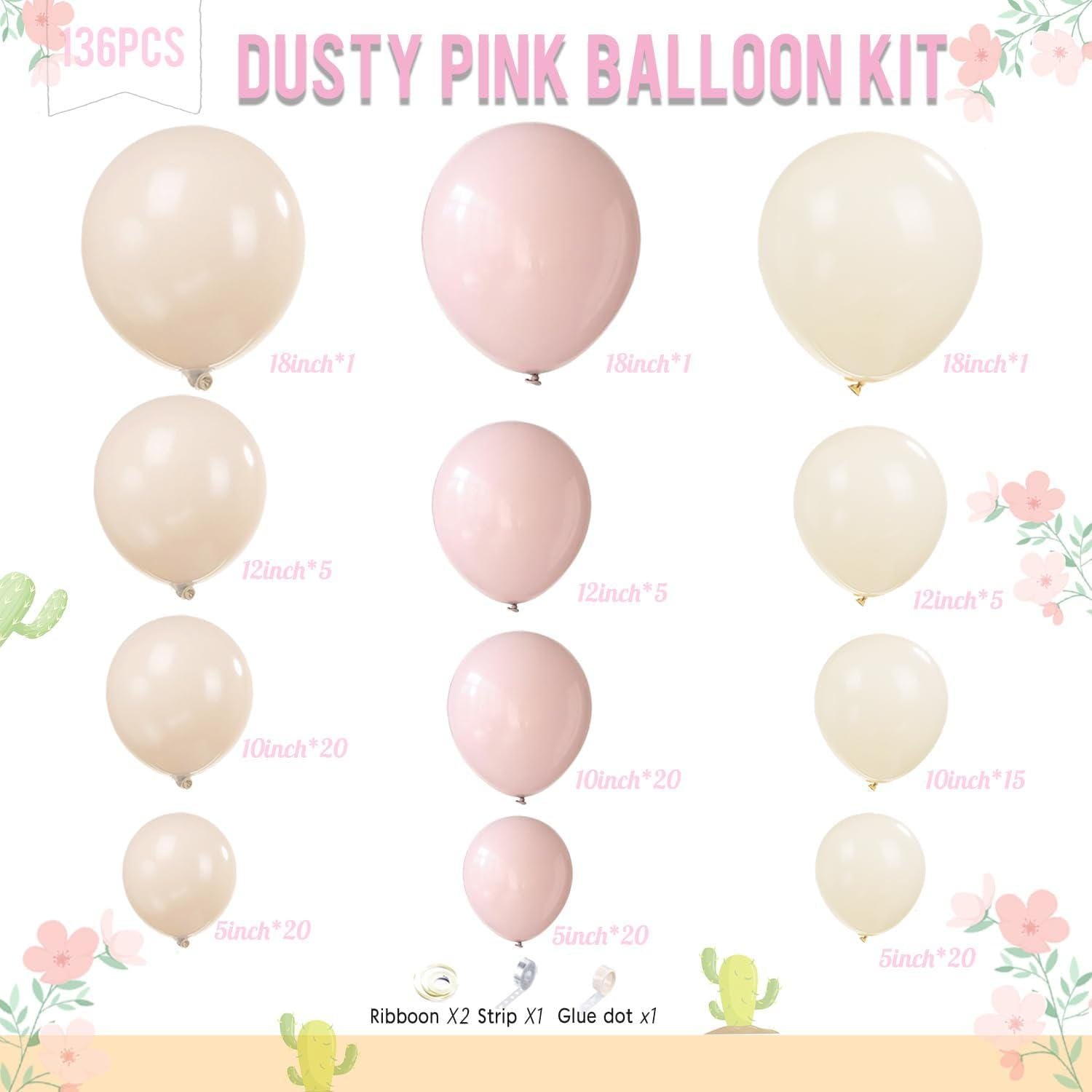 Baby Bloom Balloon Arch Kit | Dusty Pink, Beige, Sand White Balloons | Garden Party Decor