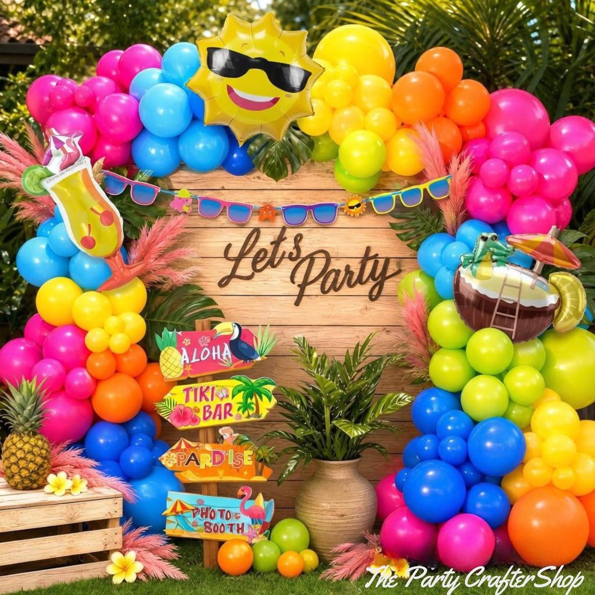 Tropical Balloon Arch Kit | Luau Pool Party Garland, Sun, Cocktail, Coconut Decorations