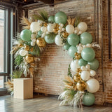 Sage Green Balloon Arch Kit | Olive, Dusty Green, White Gold Confetti Balloons