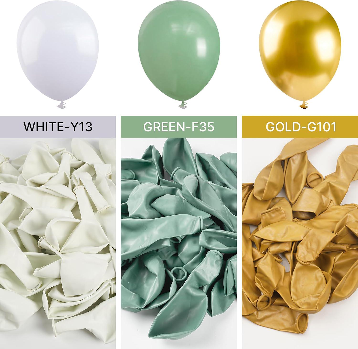 Sage Green Balloon Arch Kit | Olive, Dusty Green, White Gold Confetti Balloons
