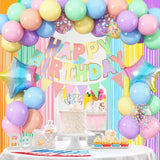 Pastel Birthday Decorations Set | Macaron Rainbow Balloons Banner Fringe Curtain | Girls Baby Shower Decor