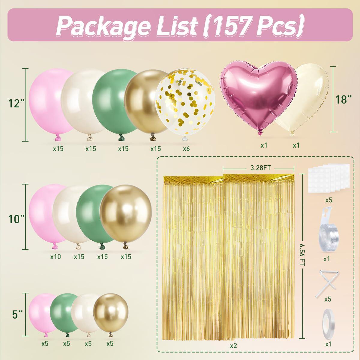 Sage Green Pink Gold Balloon Arch Kit | Fringe Curtain Backdrop, Party Decor