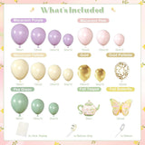 Tea Party Balloon Arch Kit | Pastel Purple, Pink, Sage Green, Gold Garland Teapot Butterflies