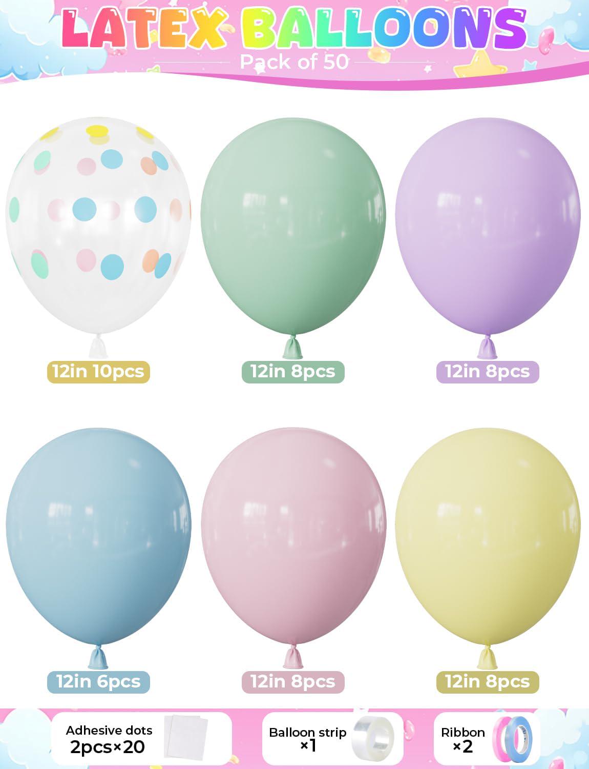 Pastel Rainbow Macaron Balloons | 12 Inch Polka Dot Party Decor