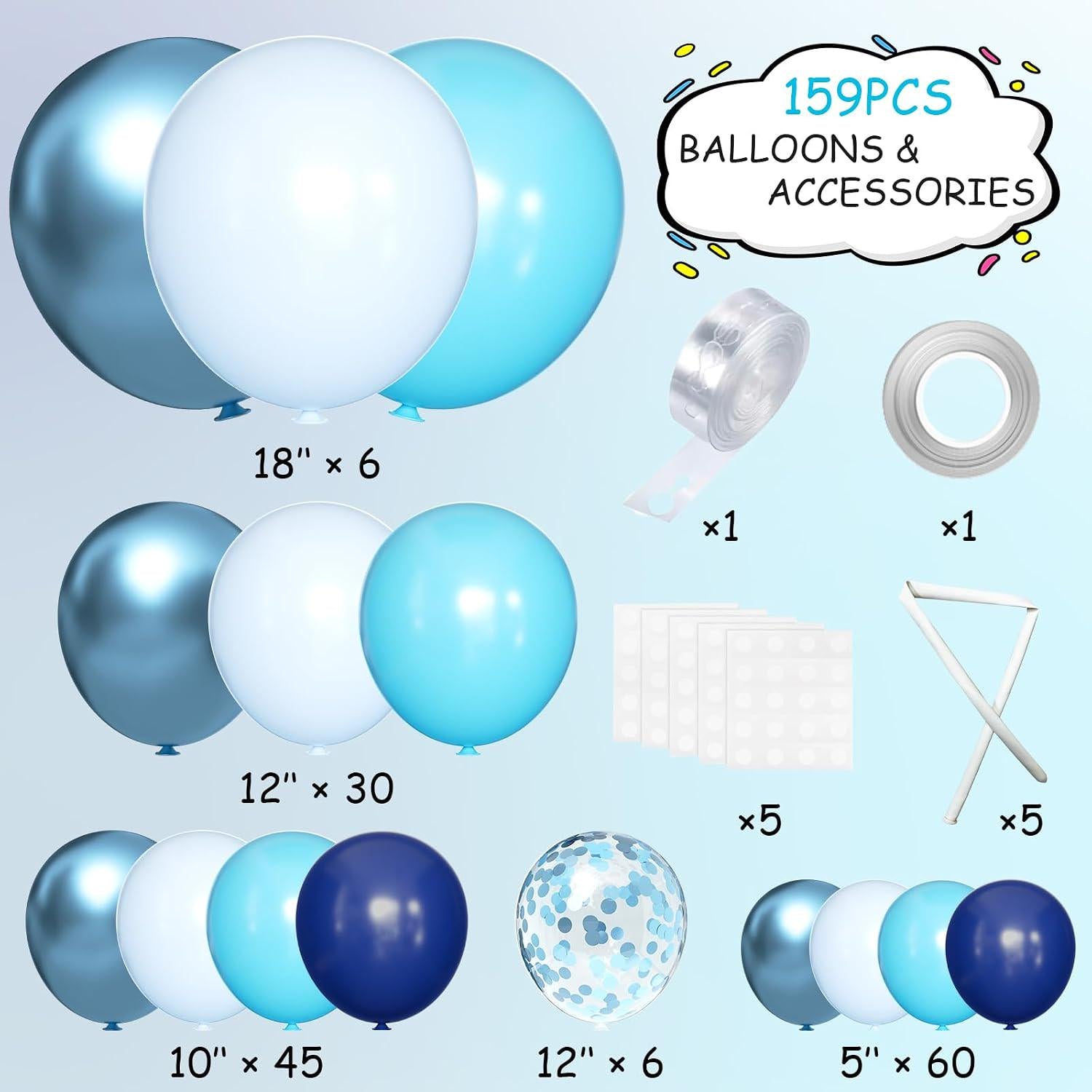 Blue Balloon Arch Kit | Metallic Macaron Navy Confetti Garland (147 Pc)