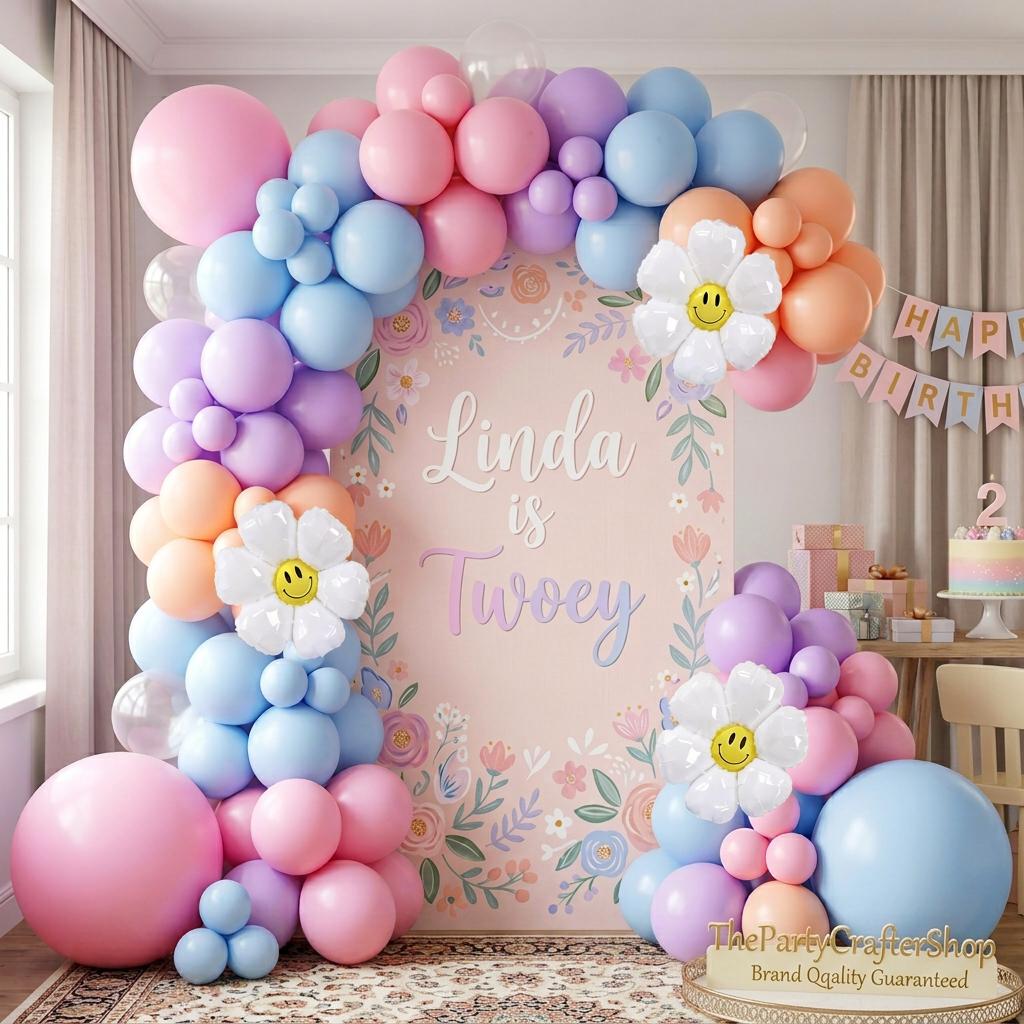 Blue Flower Balloon Arch Kit | Pastel Daisy Garland, Wildflower Party Decor