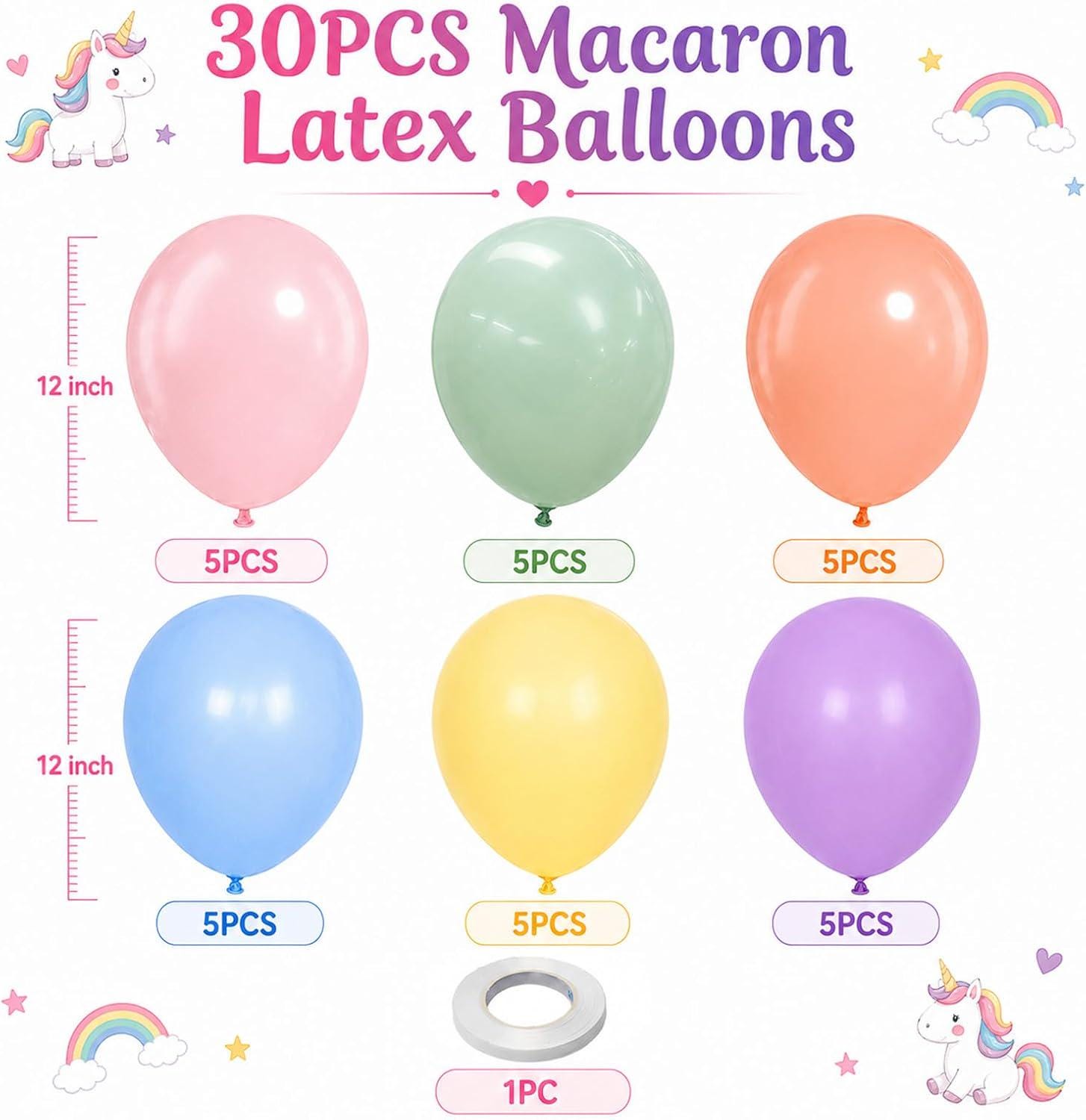 Pastel Macaron Balloons | 12 Inch Rainbow Latex Party Decor