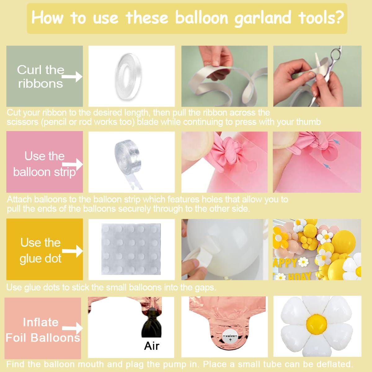 Daisy Birthday Party Decorations | Pink Yellow White Balloon Arch Banner Cake Topper