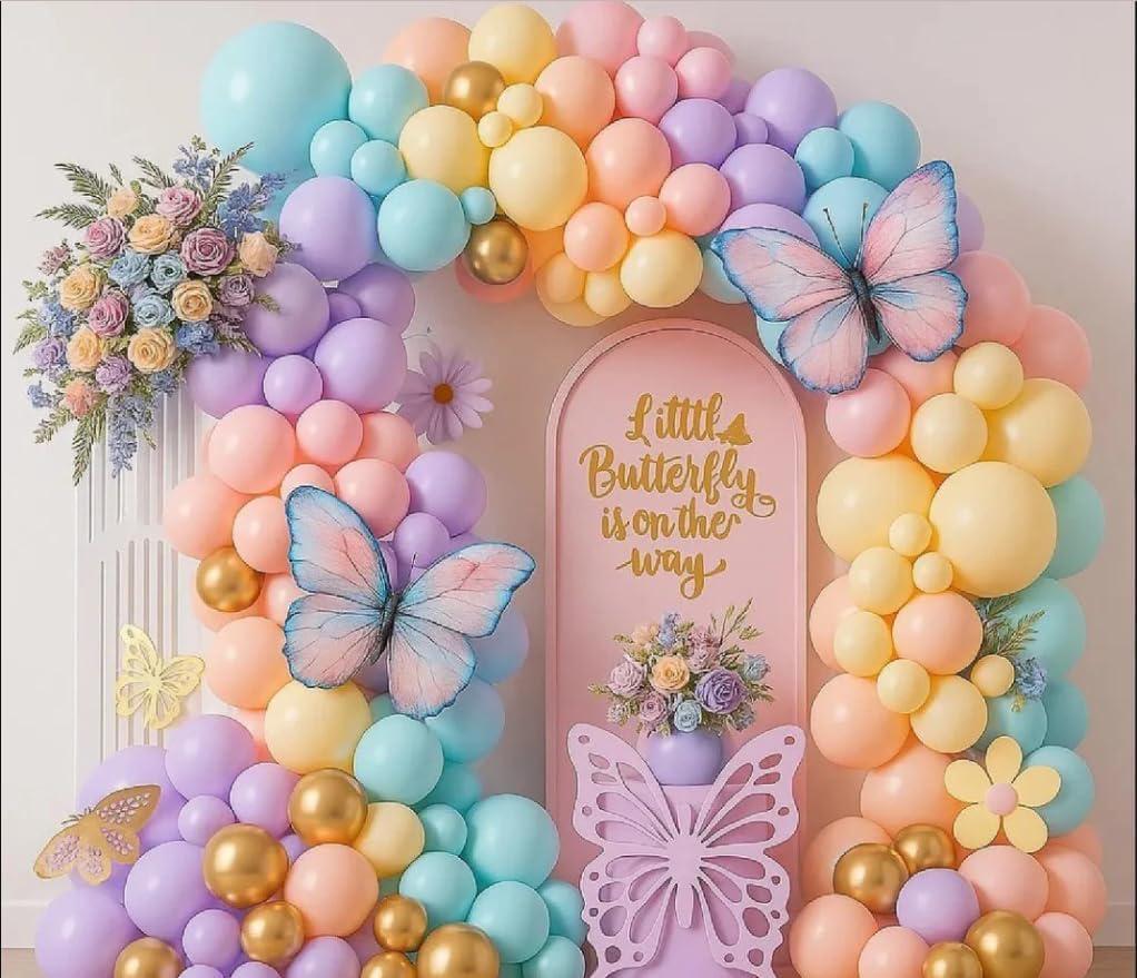 Pastel Butterfly Balloon Garland Kit | Daisy Arch for Birthday, Baby Shower, Princess Party Decor