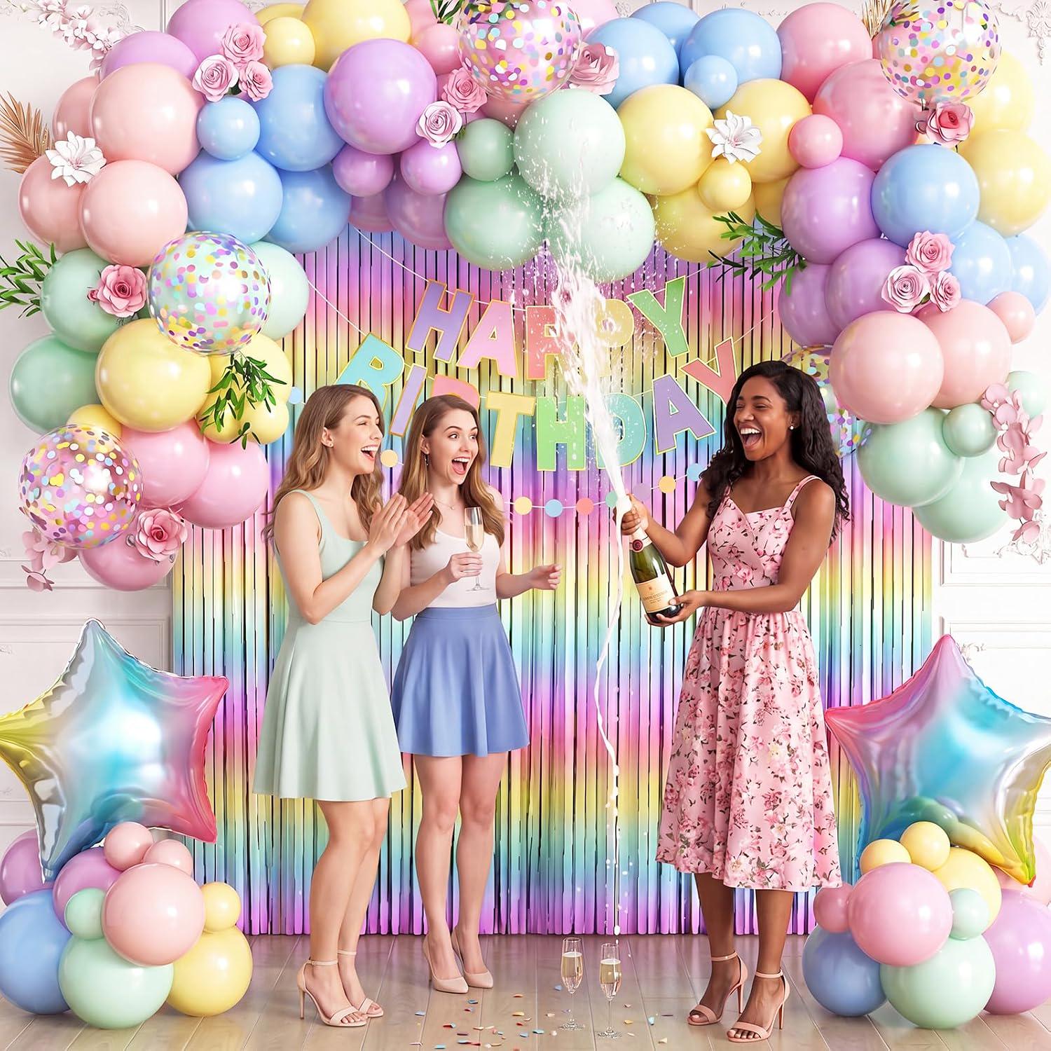 Pastel Macaron Balloon Arch Kit | Rainbow Fringe Backdrop, Birthday Banner, Baby Shower Decor