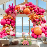 Pink Orange Balloon Arch Kit | Tropical Double Stuffed Garland, Star Foils (Party Decor)