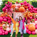 Pink Orange Balloon Arch Kit | Tropical Double Stuffed Garland, Star Foils (Party Decor)
