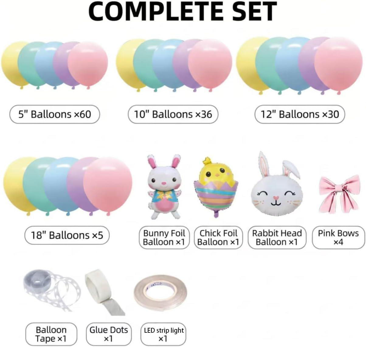 Pastel Rainbow Balloon Arch Kit | Bunny Chick Foil Balloons, Birthday Party Garland Decor