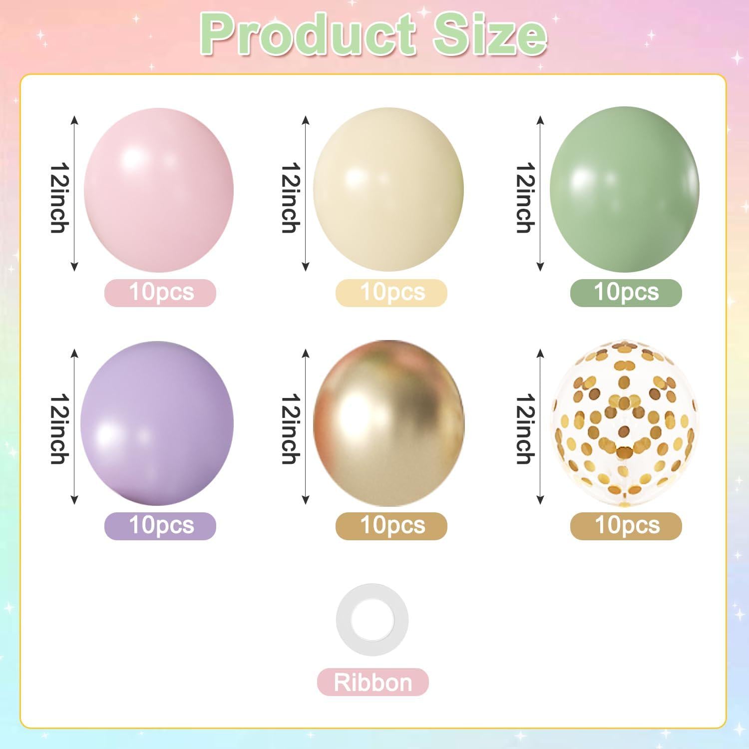 Pastel Balloon Arch Kit | Sage Green, Pink, Purple, Gold Confetti | Baby Shower, Wedding Decor