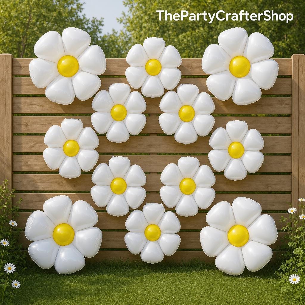 12 White Daisy Foil Balloons | Groovy Flower Party Decor