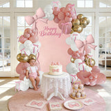 Pink White Gold Bow Balloon Arch Garland | Coquette Party Decor