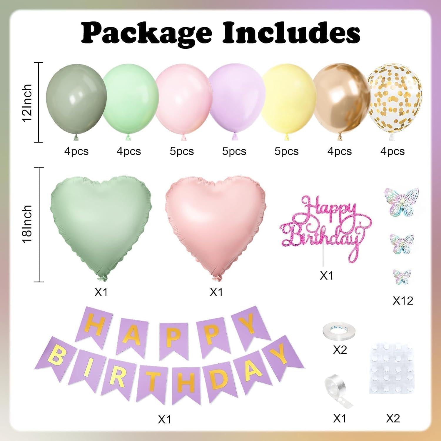 Fairy Birthday Balloon Set | Sage Green, Purple, Pink Butterfly Party Decor