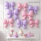 8 Pc Pink Purple Bow Foil Balloons | Pastel Party Decorations, Birthday, Baby Shower, Wedding