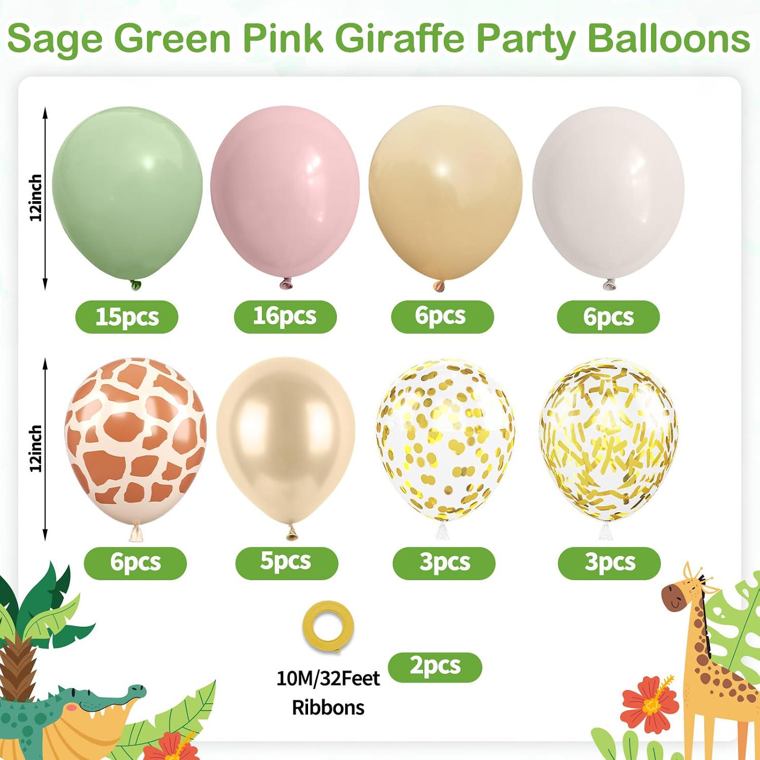 Sage Green Pink Deer Confetti Balloons | Woodland Baby Shower Decor