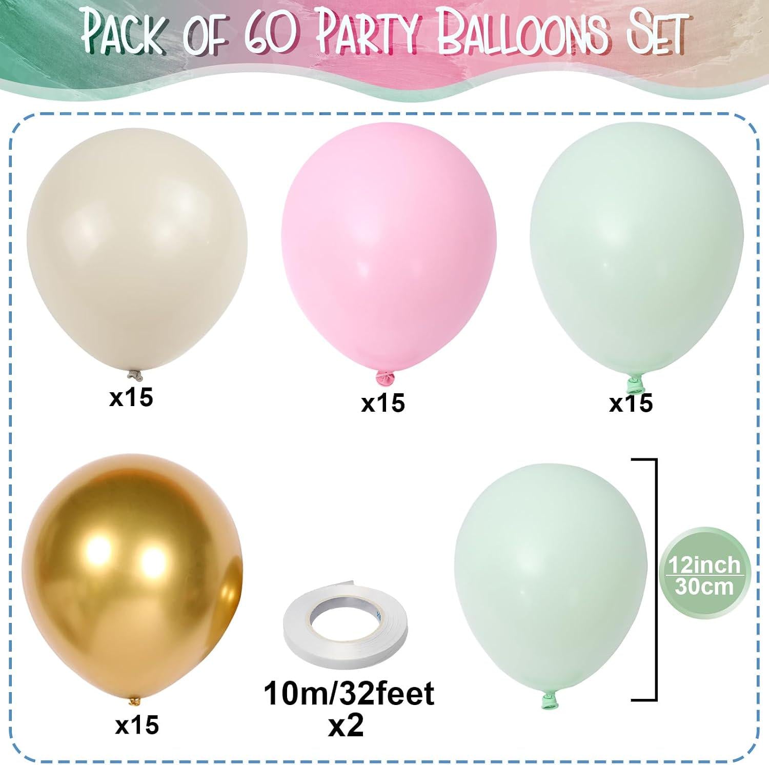 Pastel Pink Green Gold Balloon Set | Whimsical Party Decor (Baby Shower)