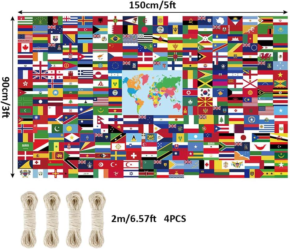 World Flag Banner Backdrop, International Country Fabric Party Decor (5x3ft)