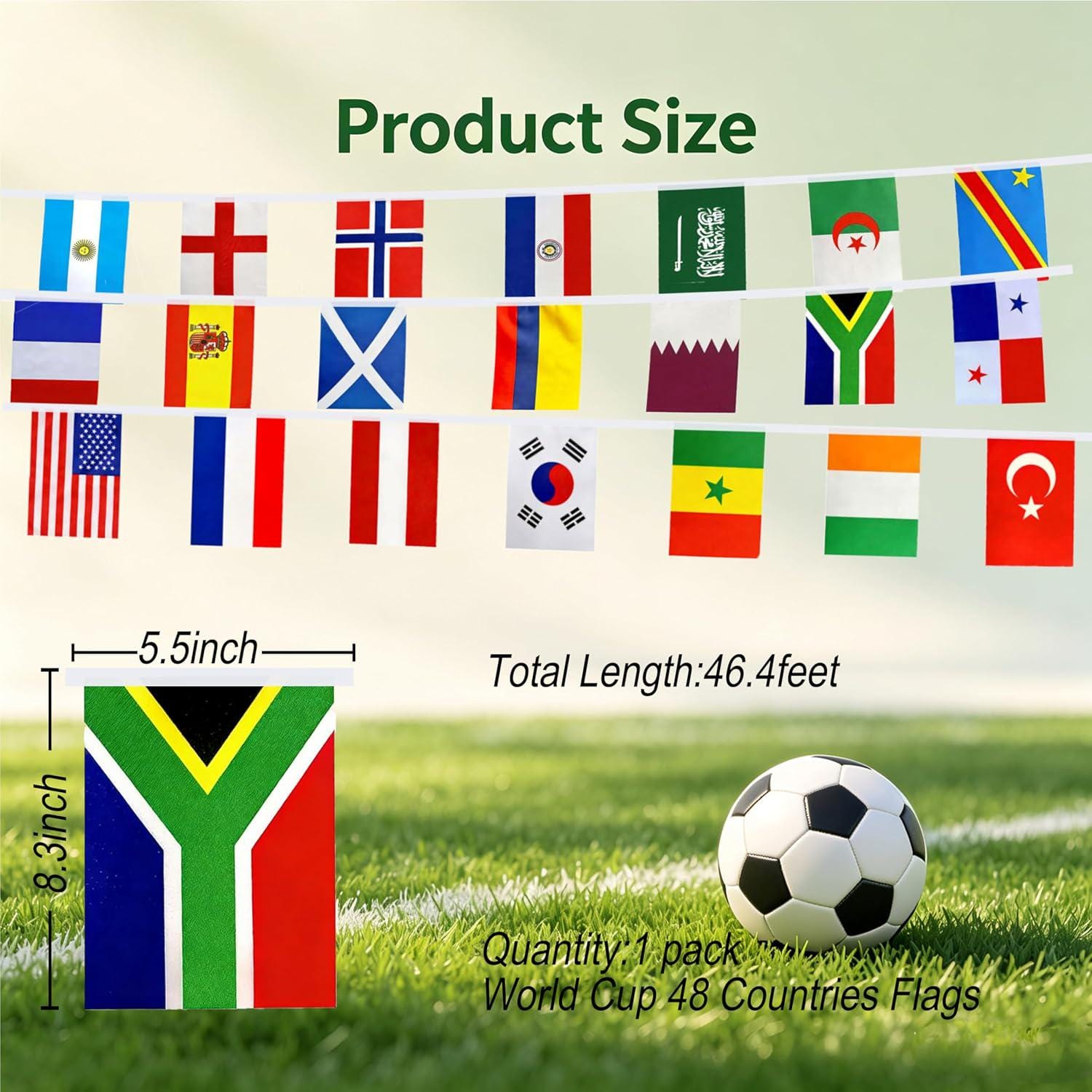2026 World Cup 48 Countries Flag Banner String: Soccer Party Decorations, Football Garland
