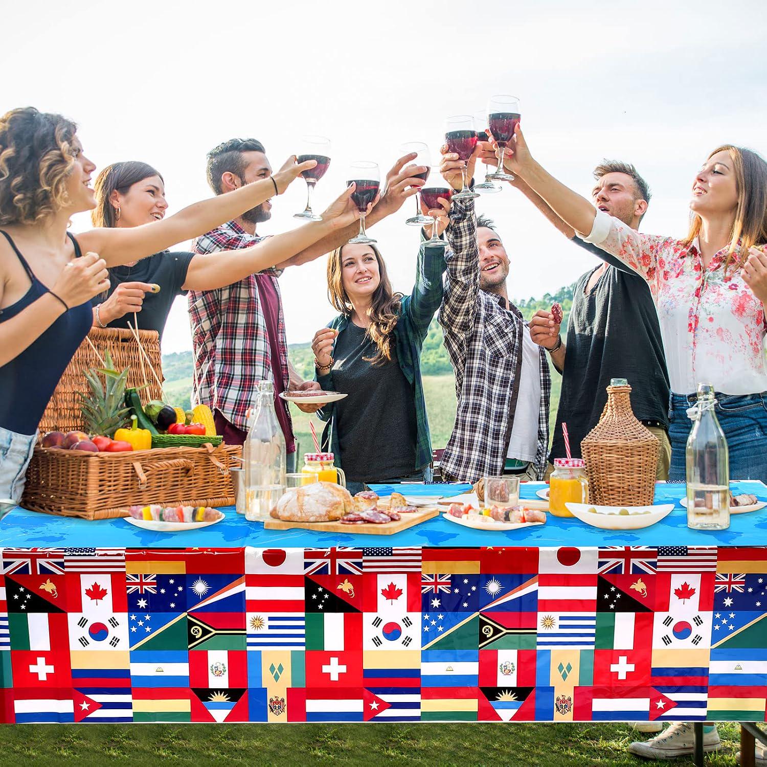 World Country Flags Table Cover: International Party Decor (108x54 Inch)