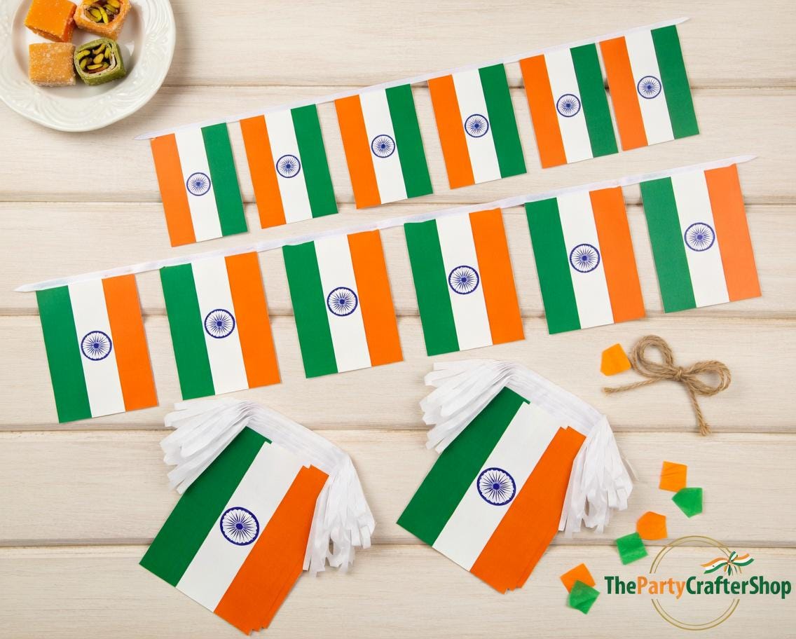 India Mini Flag Bunting | 2 Pack 60ft Pennant String, 40 Flags