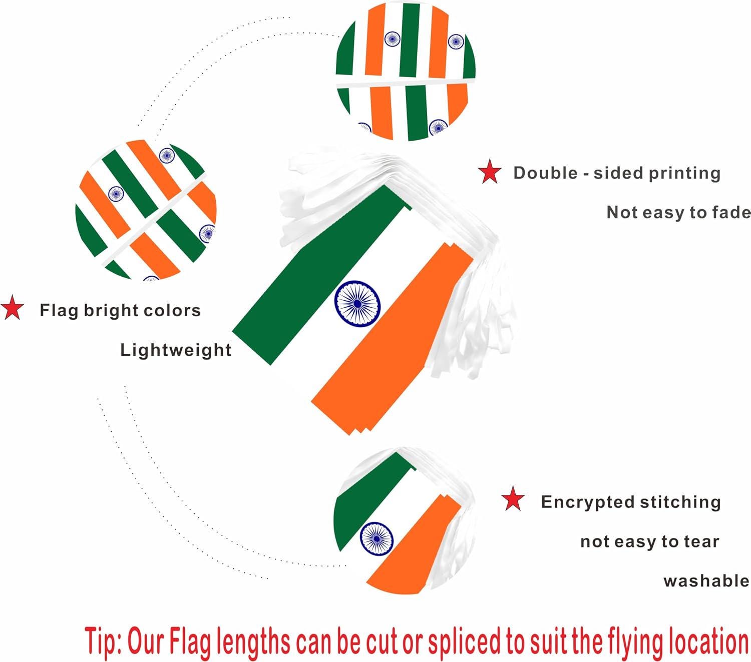 India Mini Flag Bunting | 2 Pack 60ft Pennant String, 40 Flags