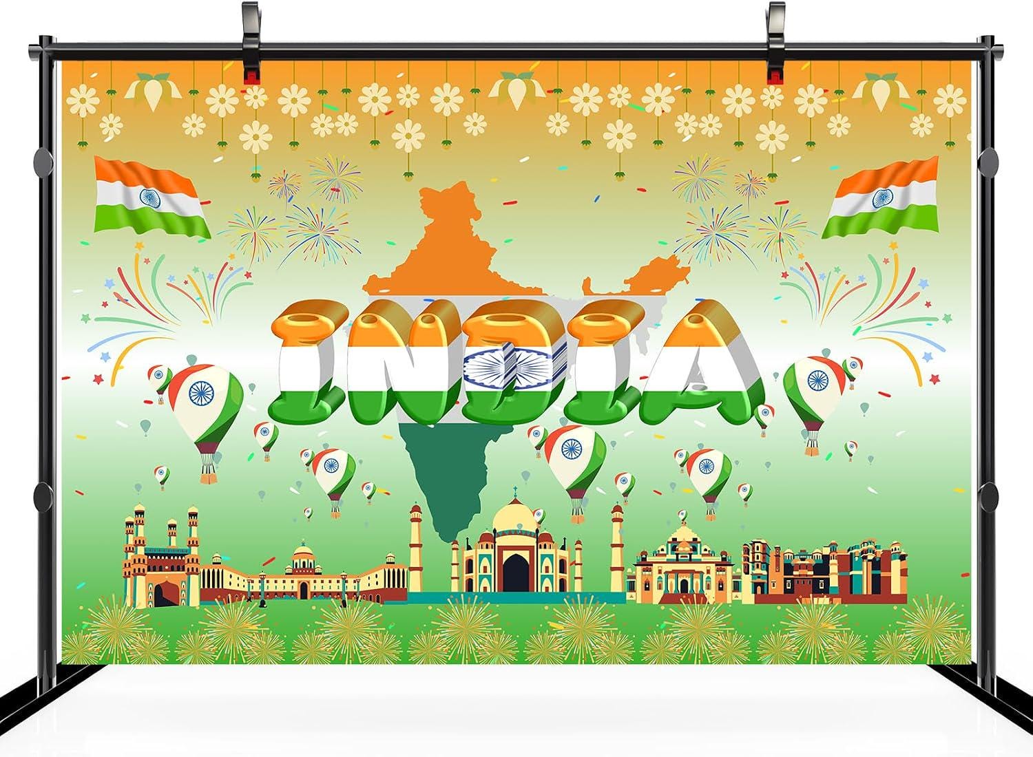 7x5ft India Independence Day Backdrop | Indian Flag Landmark Photo Background | 15th August Party Decor