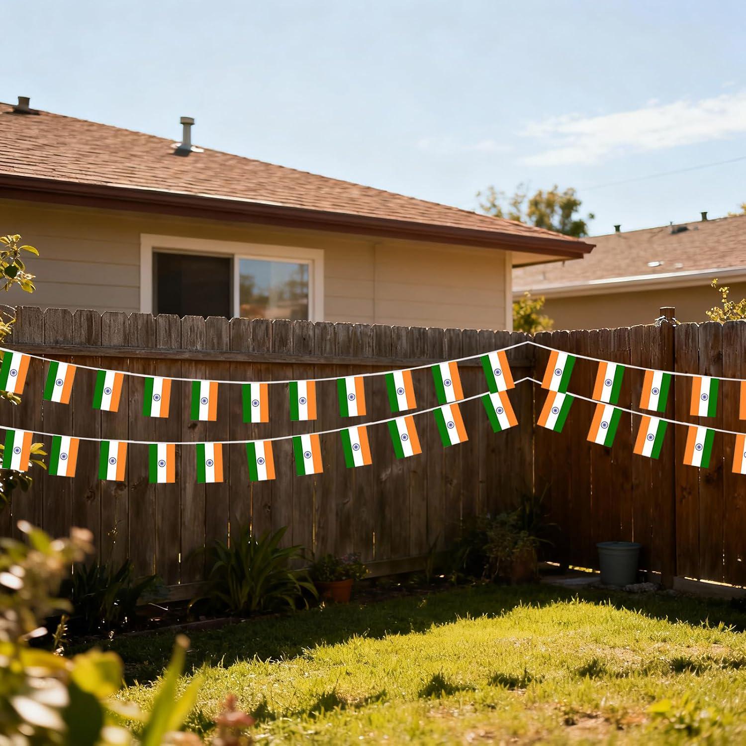 India Flag Banner Garland, 30 Mini Polyester Flags, 33 Feet Patriotic Party Decor