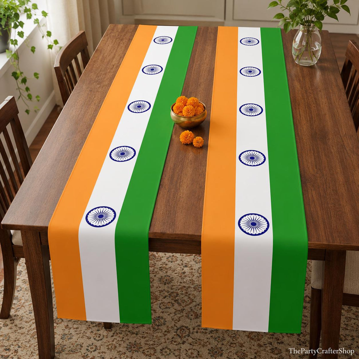 India Flag Table Runner, Tricolor Patriotic Celebration Dining Decoration (2 Pcs)