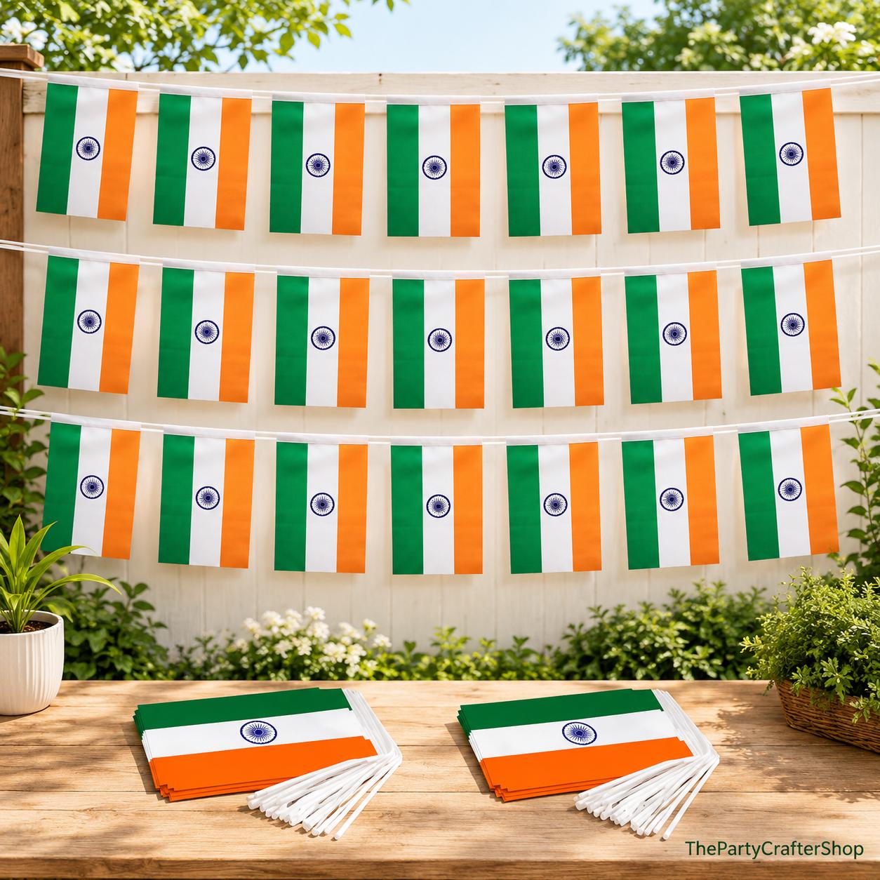 2 Pack Indian Flag Banner, 60 Ft Patriotic Garland, 60 Flags Celebration Decor