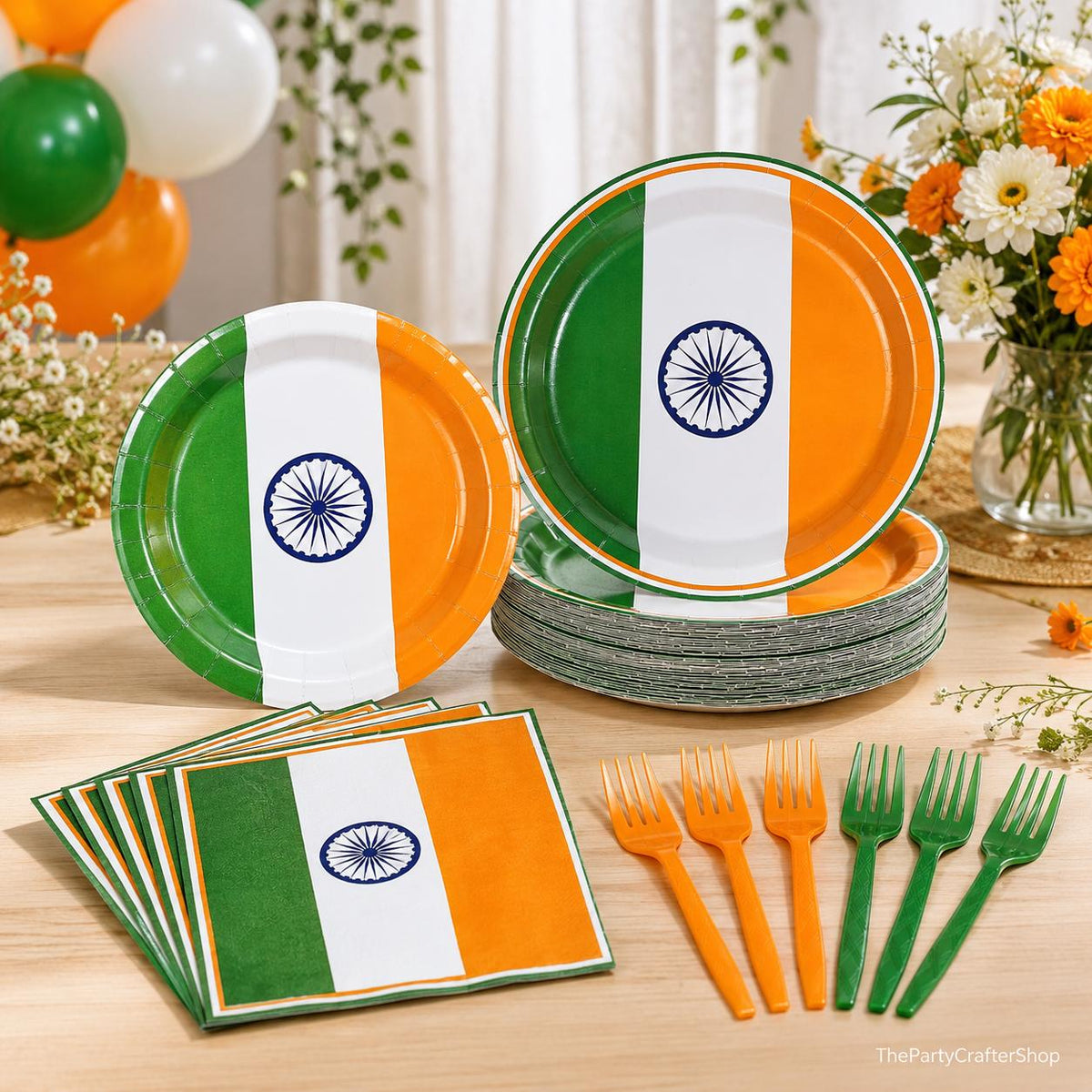 India Flag Party Supplies Set, Disposable Tableware for Independence Day Celebration