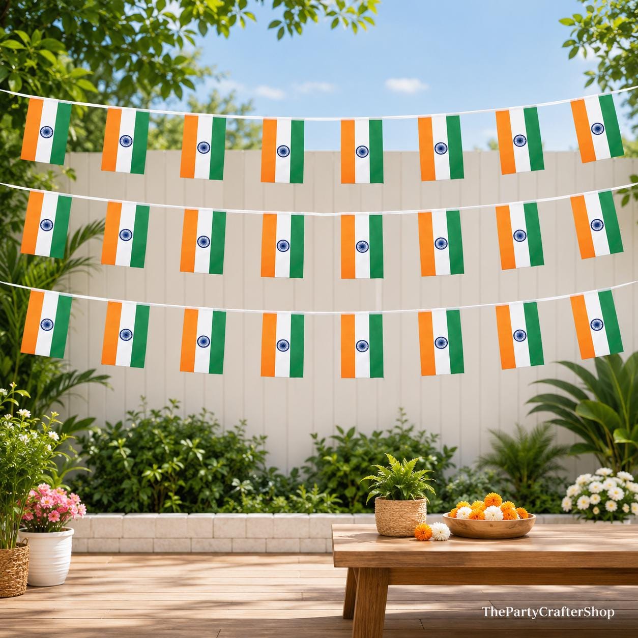 India Flag Banner, 50 Ft Patriotic Pennant, 38 Mini Flags, Indoor Outdoor Party Decor