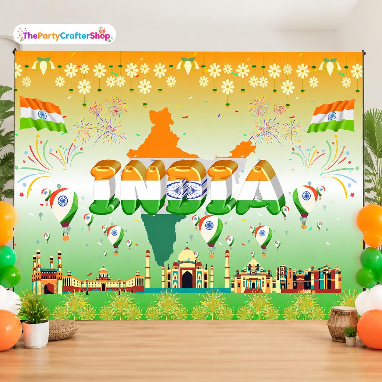 India Independence Day Backdrop, Indian Flag Party Background, 15 August Celebration Decor, Photo Prop
