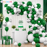 Emerald Green Silver White Balloon Arch Kit, Metallic Garland, Jungle Camo Birthday Decor