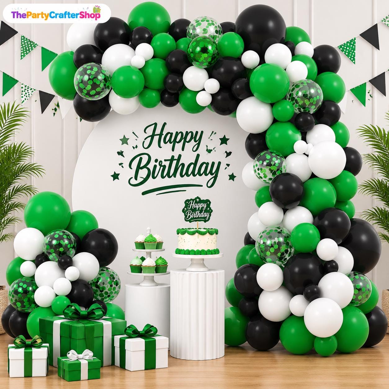 Green Black White Balloon Garland Kit, Soccer Birthday Arch, Jungle Safari Baby Shower Decoration