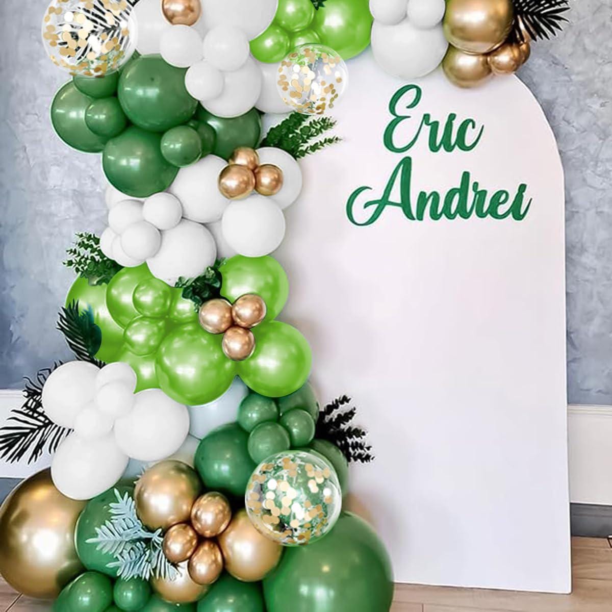Green White Gold Balloon Garland Arch Kit, Safari Jungle Birthday Party Decor