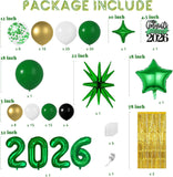 Graduation Balloon Garland Arch Kit, Dark Green Gold White, Class of 2026 Party Decorations