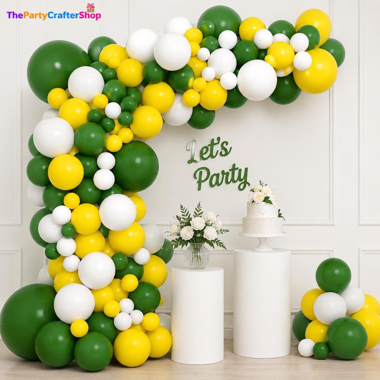 Green Yellow White Balloon Garland Arch Kit, Jungle Tractor Party Decor