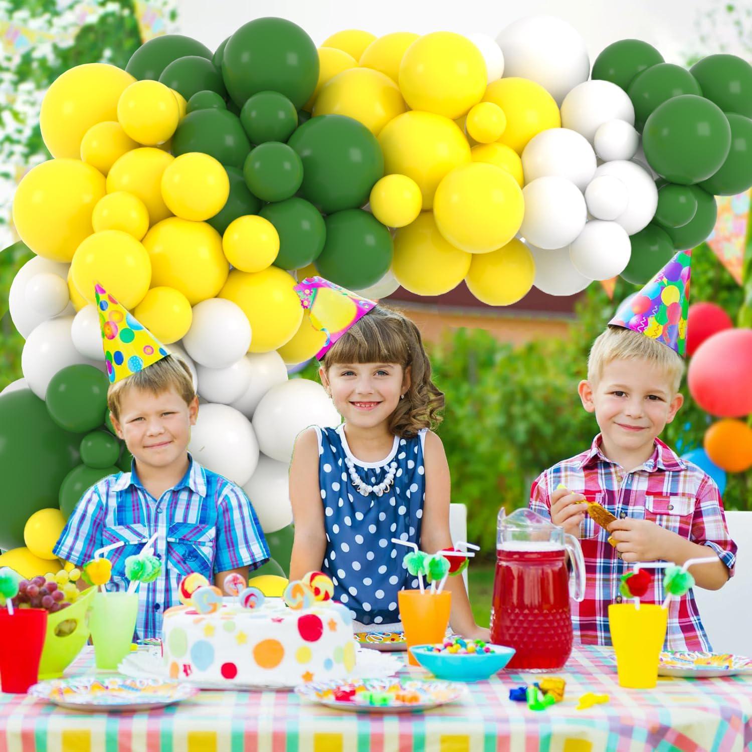 Green Yellow White Balloon Garland Arch Kit, Jungle Tractor Party Decor