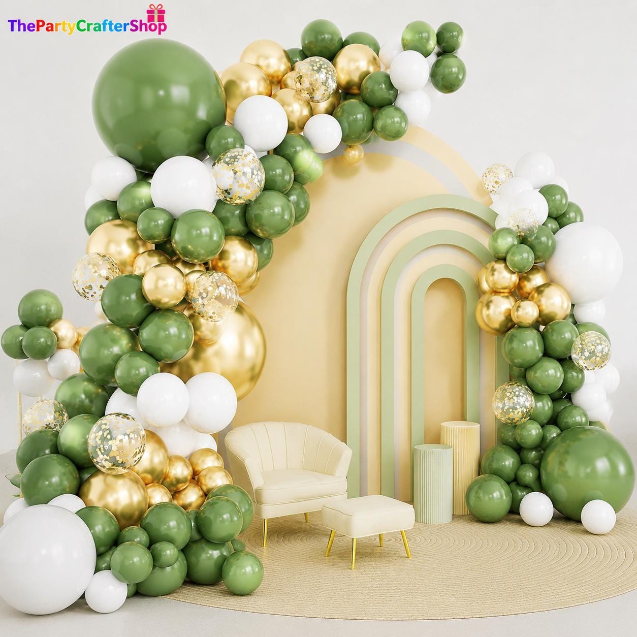 Sage Green Gold Balloon Arch Kit, Birthday Baby Shower Wedding Party Garland