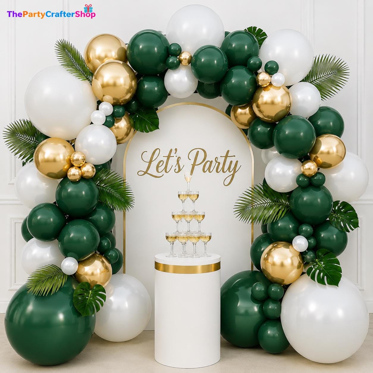 Emerald Green Gold Balloon Arch Kit, Hunter White Garland, Jungle Party Decor