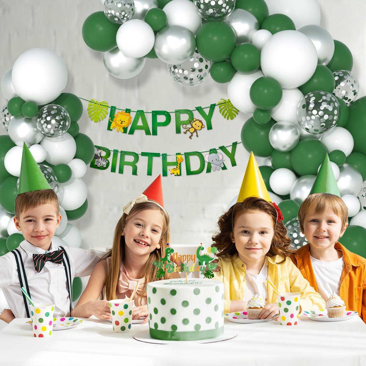 Dark Green Silver Balloon Arch Kit, Metallic White Garland, Birthday Party Decor