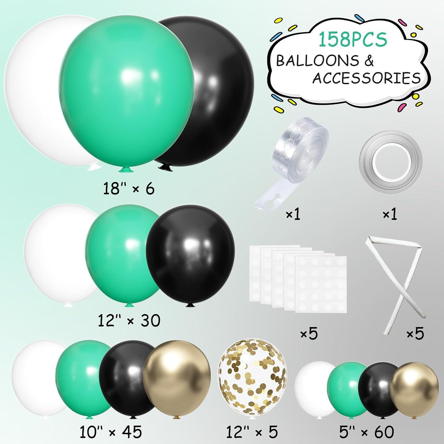 Green Black Gold Balloon Arch Kit, Lime Matte Confetti Garland, Birthday Football Decor