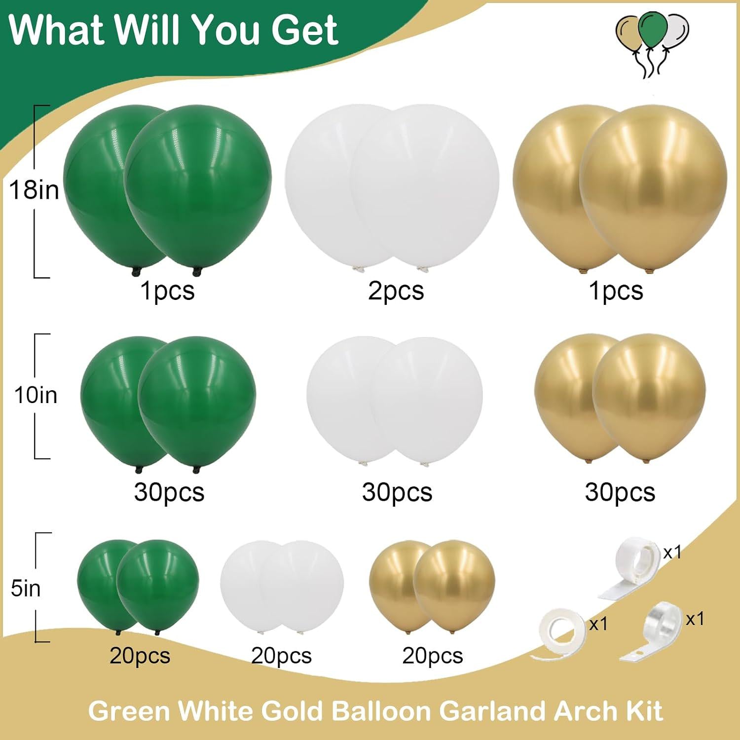 Emerald Green Gold Balloon Arch Garland Kit, Birthday Jungle Party Decor